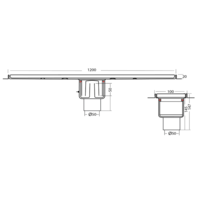 Caniveau de douche | acier inoxydable | Brossé | 1200 x 100 x 147 mm