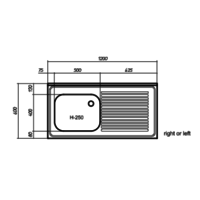 Stainless steel sink top | Sink Right | 120x60x40 cm