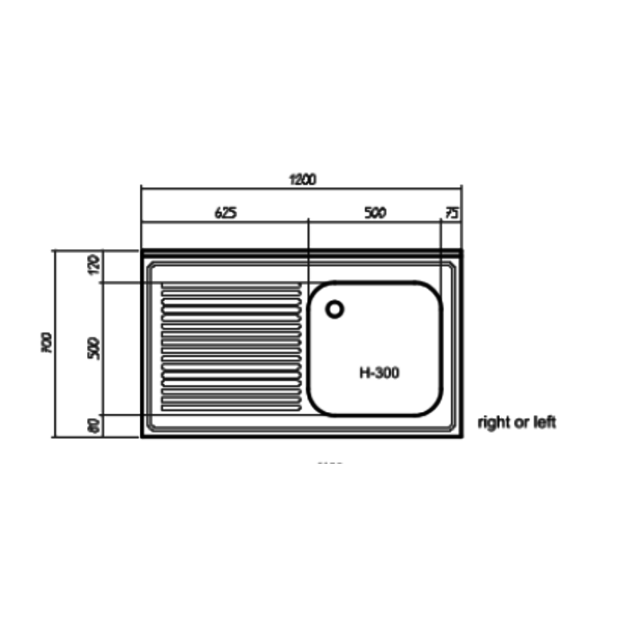 Stainless steel sink top | sink left | 120x70x40 cm