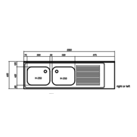 Spoeltafelblad RVS | dubbele spoelbak links | 200x60x40 cm