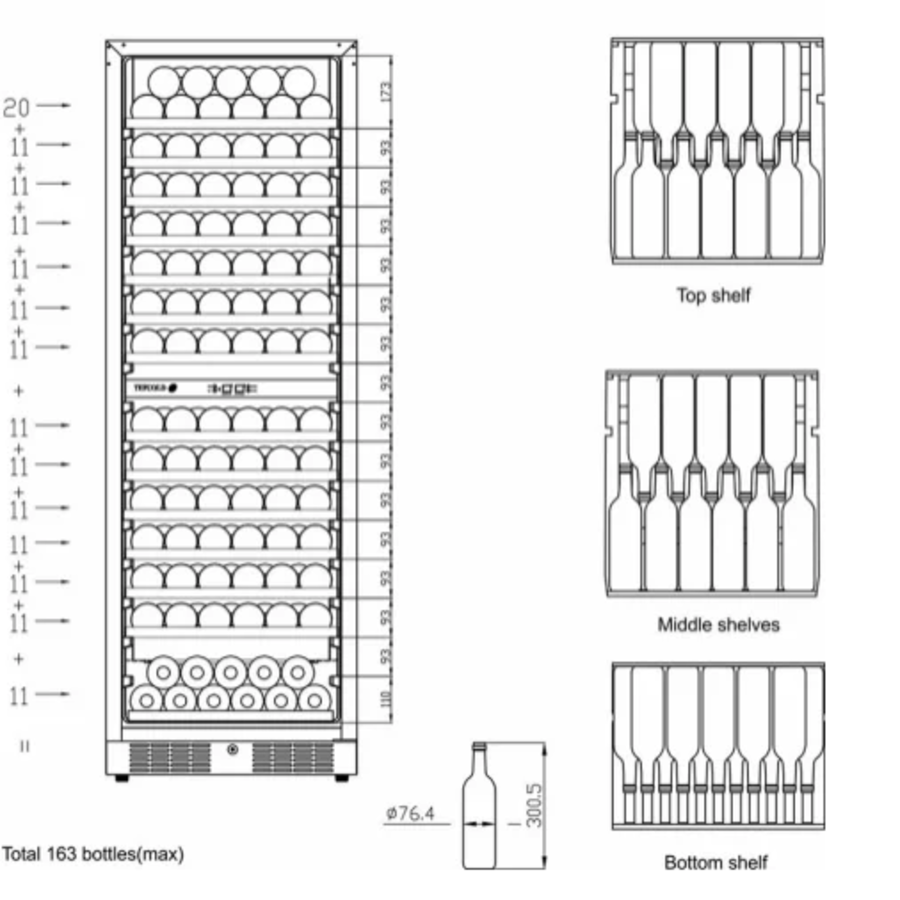 Wine climate cabinet | Red and white wine | 163 bottles | 595 x 680 x 1760 mm