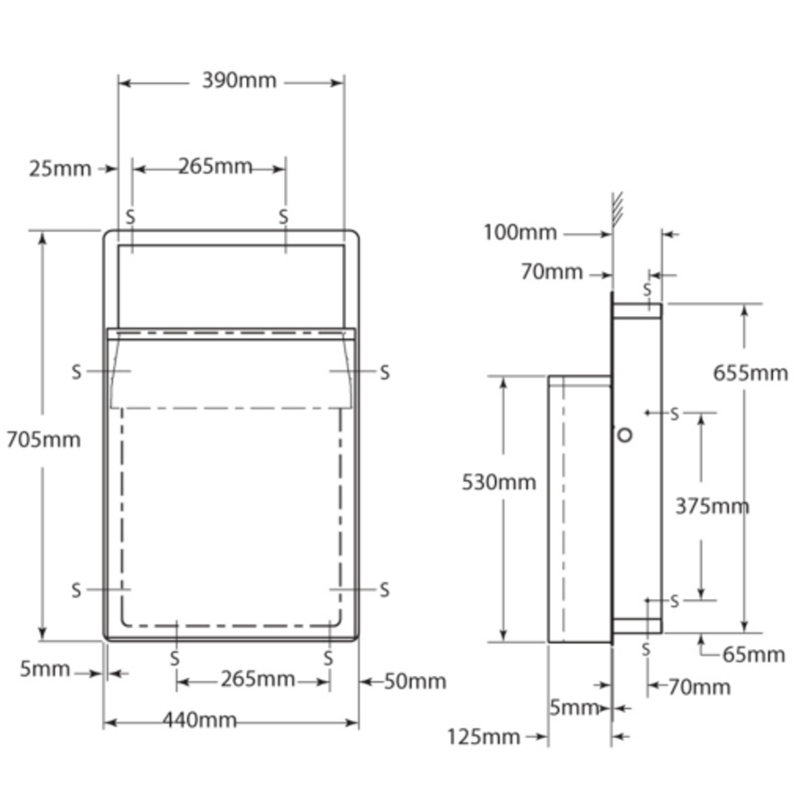 Einbau-Abfalleimer | 390 x 195 x 705 mm