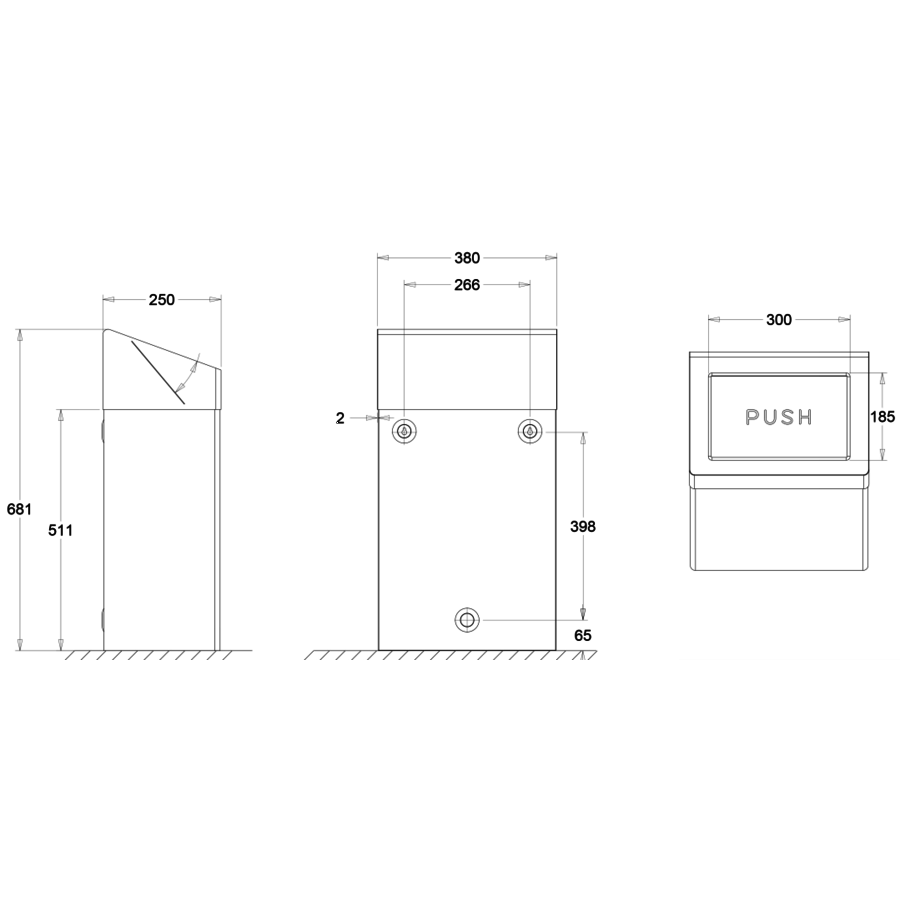 Abfalleimer | Druckventil | 380 x 250 x 680 mm