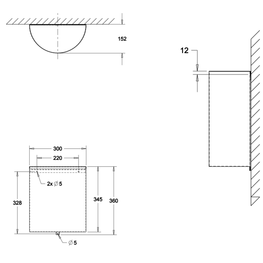 Abfalleimer halbrund | 11,5 l | 300 x 150 x 360 mm