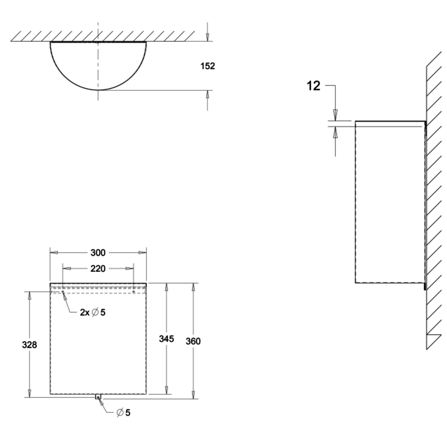 Afvalbak Halfrond | 11,5L | 300 x 150 x 360mm