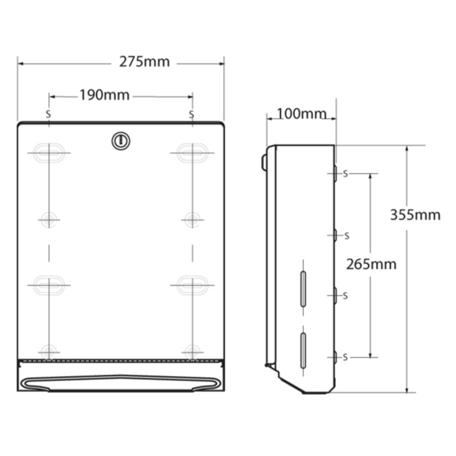 Handdoekdispenser | RVS | 275 x 100 x(h)355 mm