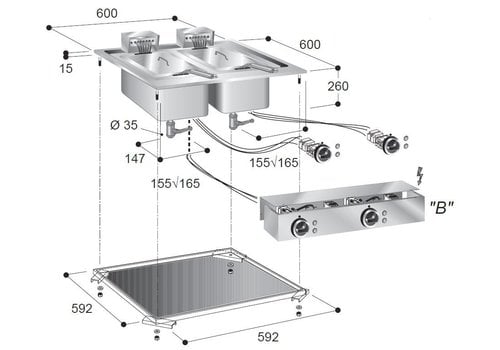  Combisteel Dubbele elektrische friteuse | 2x10 L | 400 V / 11 kW 