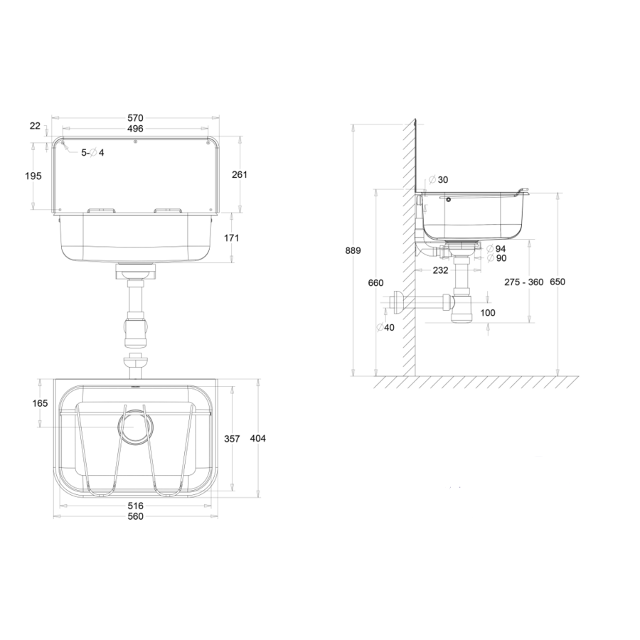 Waschbecken | Edelstahl | 560x404x(h)170 mm