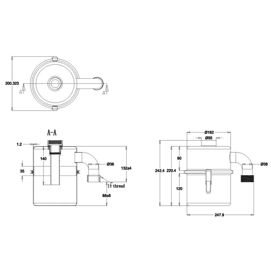 Sandcatcher | Ceto Including Siphon | stainless steel | Ø 162 x 242.4mm