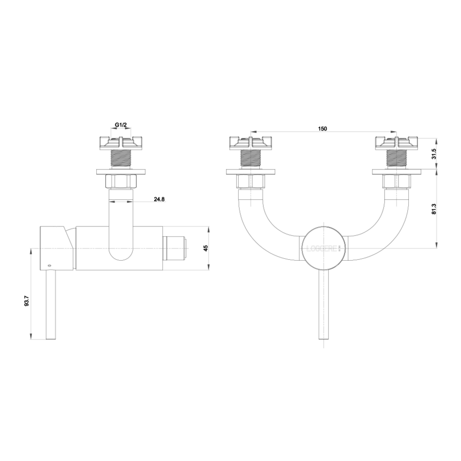 Mixing wall tap | Stainless steel | 90mm