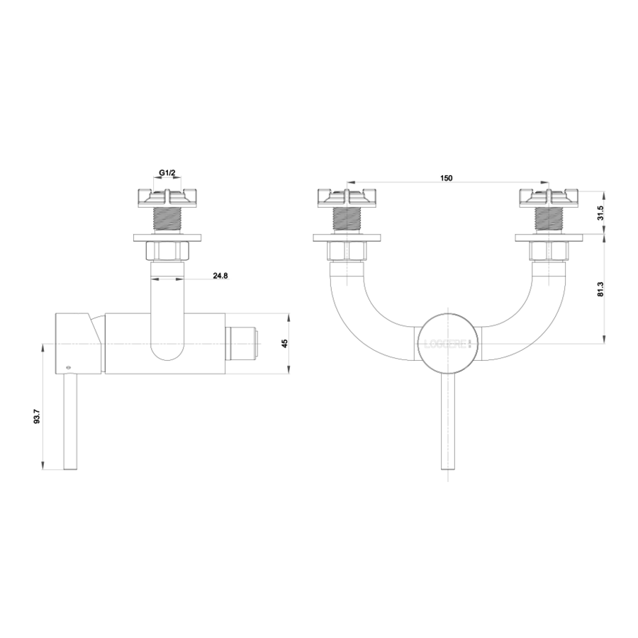 Robinet mitigeur mural | acier inoxydable | 90 mm