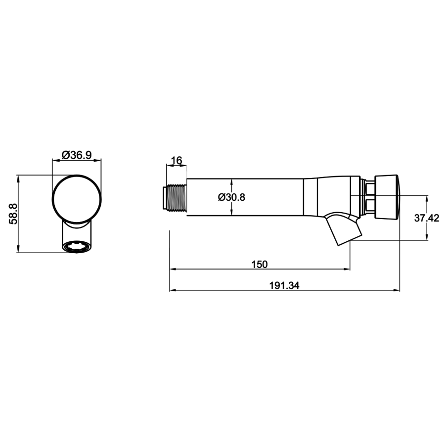 wall tap | Self-closing | stainless steel | Ø30 x 150mm