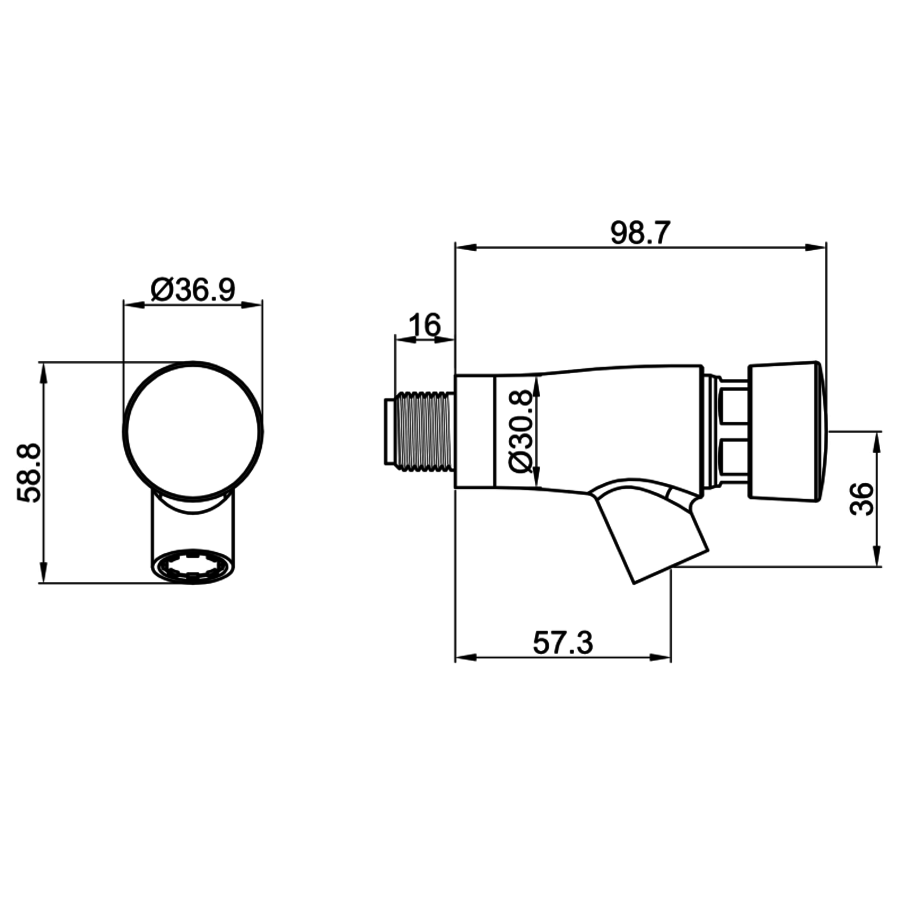 wall tap | Self-closing | stainless steel | Ø30 x 57.3mm