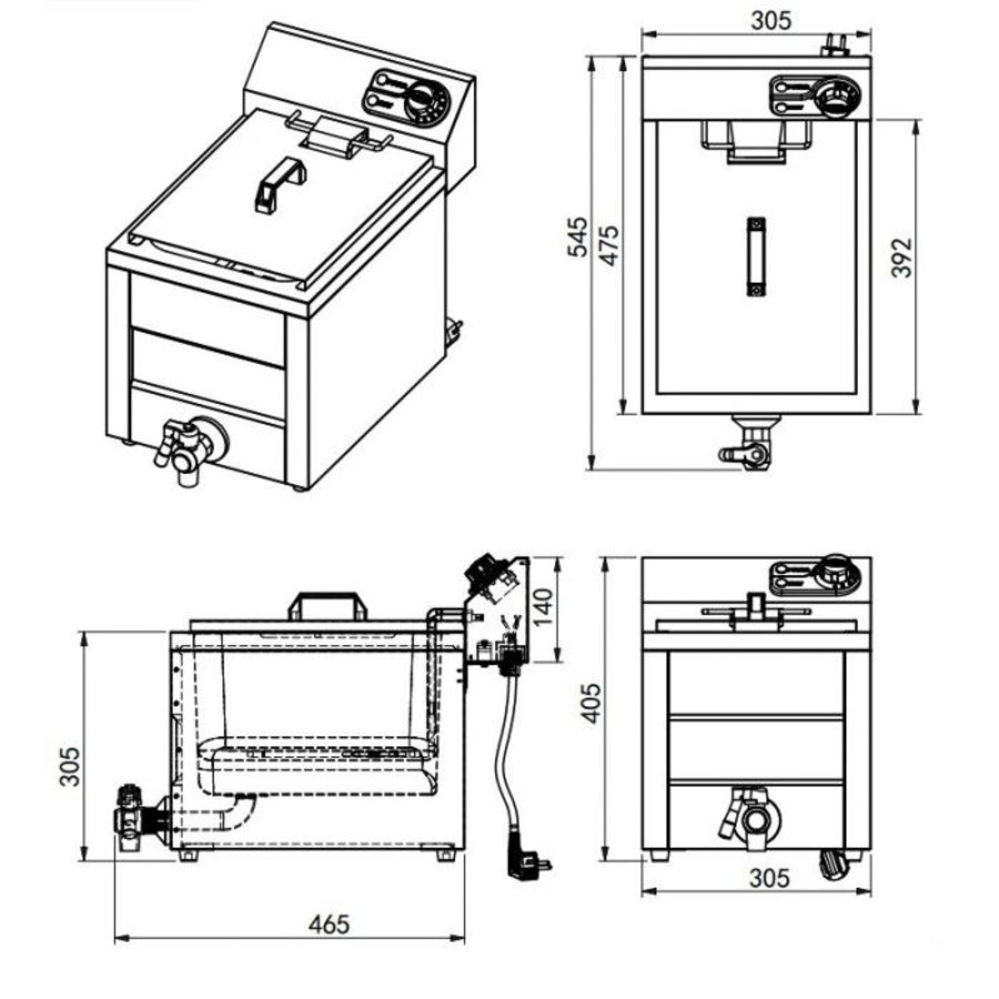Table de friteuse | acier inoxydable | 8L | 230V | 305 x 545 x 305 mm