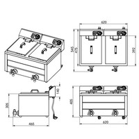 Table de friteuse | acier inoxydable | 2x 8L | 230V | 620 x 545 x 305 mm