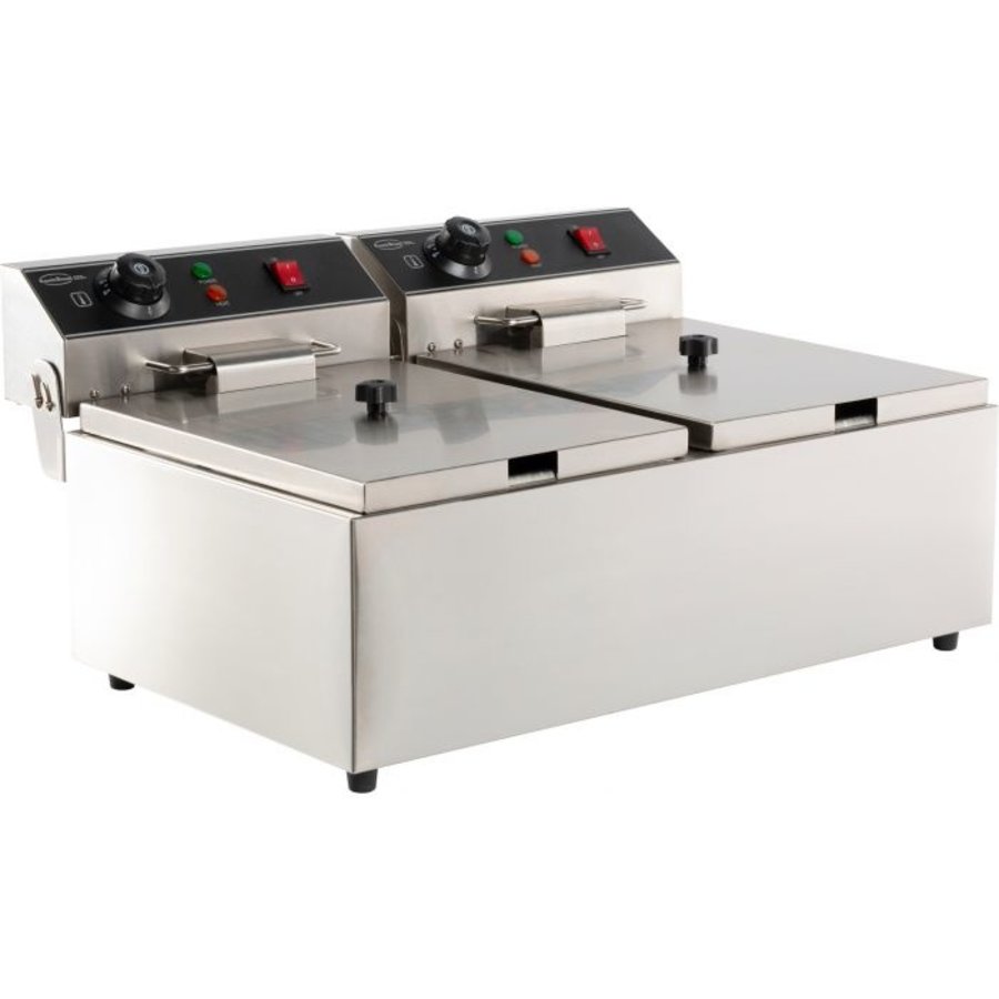 Friteuse de table électrique | acier inoxydable | 2x 6L | 590 x 440 x 290 mm