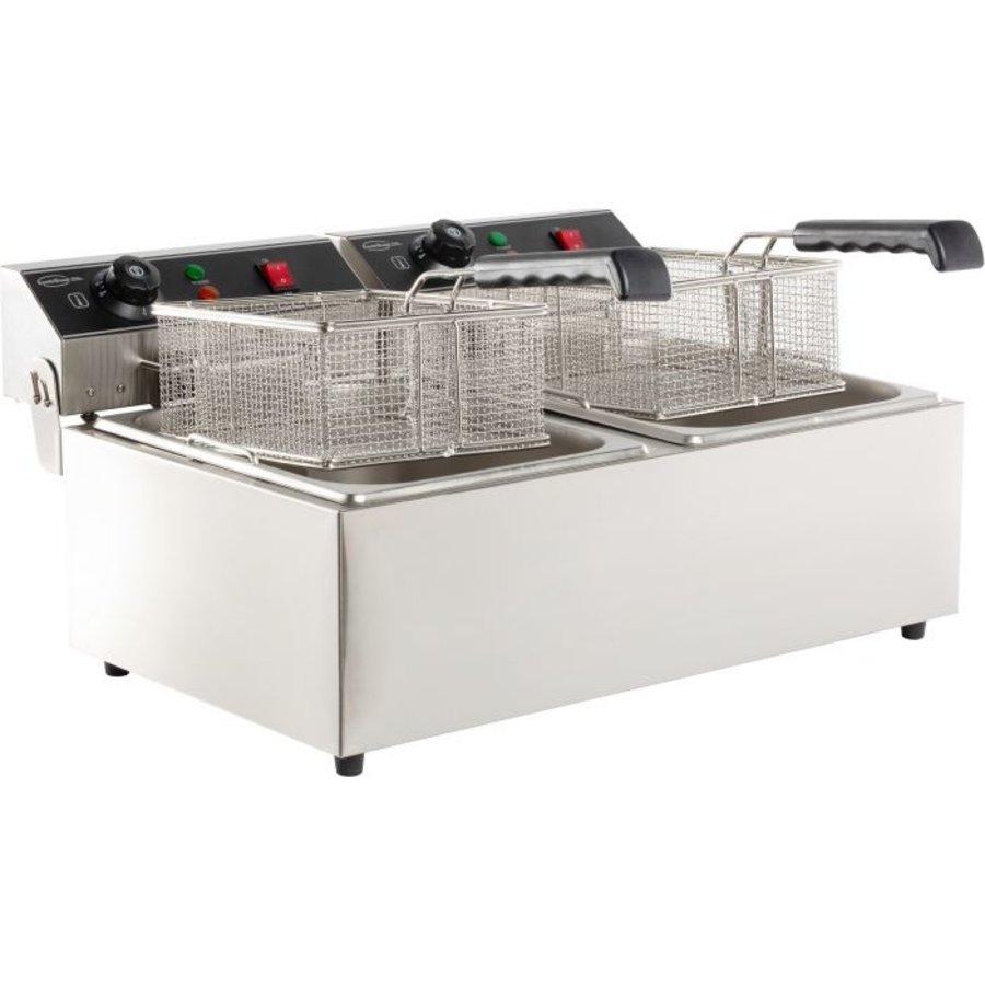 Friteuse de table électrique | acier inoxydable | 2x 6L | 590 x 440 x 290 mm