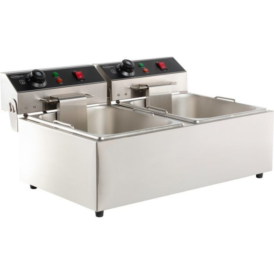 Friteuse de table électrique | acier inoxydable | 2x 6L | 590 x 440 x 290 mm