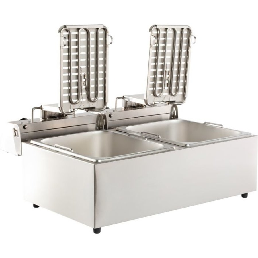 Friteuse de table électrique | acier inoxydable | 2x 6L | 590 x 440 x 290 mm