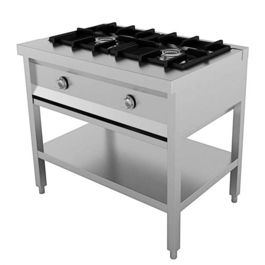 Gaskochfeld | Edelstahl | Unternehmen | 2x 6,5kW | 895 x 600 x 800 mm