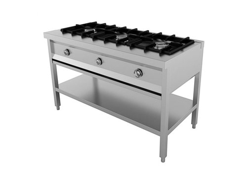  Combisteel Gaskooktafel | RVS | Onderschap | 3x 6.5kW | 1290 x 600 x 800 mm 