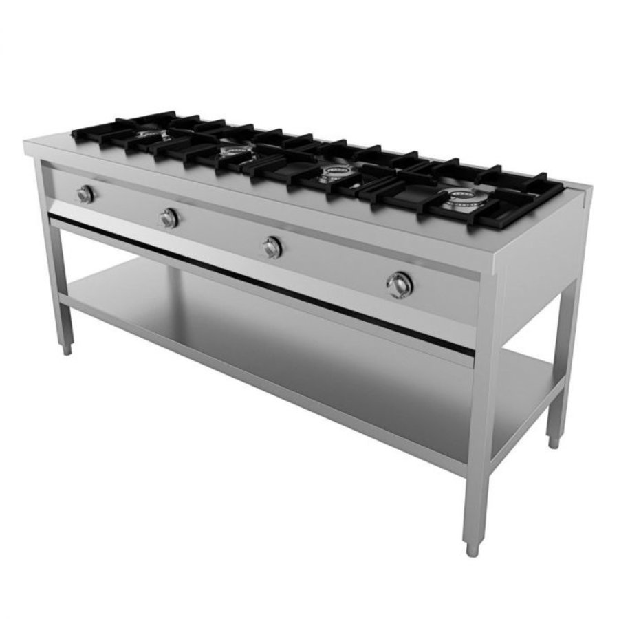 Gas cooking table | stainless steel | Undership | 4x 6.5kW | 1685 x 600 x 800mm