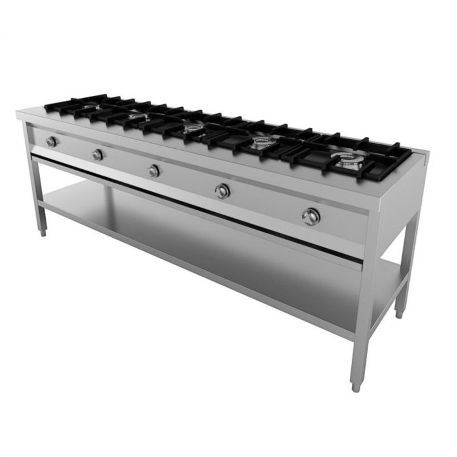 Gaskochfeld | Edelstahl | Unternehmen | 5x 6,5kW | 2080 x 600 x 800 mm