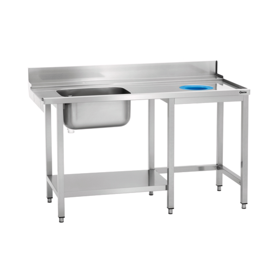 Table d'alimentation | Évier et trou d'évacuation | acier inoxydable | 150 x 73 x 90 cm