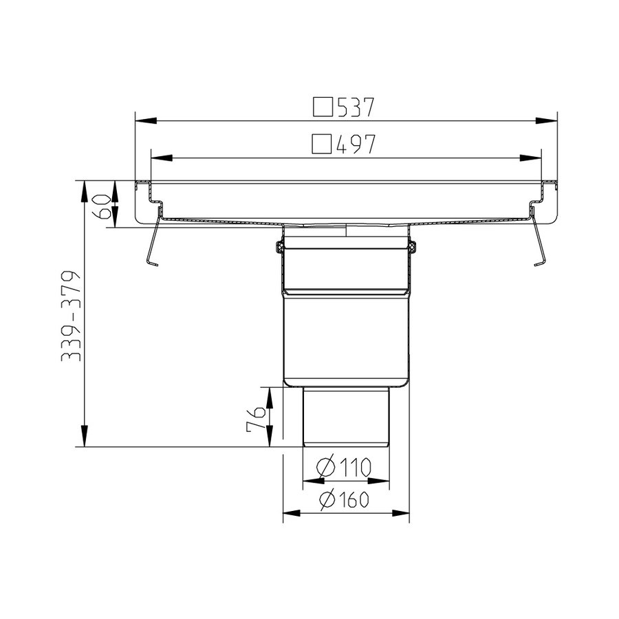 Professionele keukengoot | RVS | 3.7 l/s | Verticale afvoer 263/303 mm | 50 x 50 cm