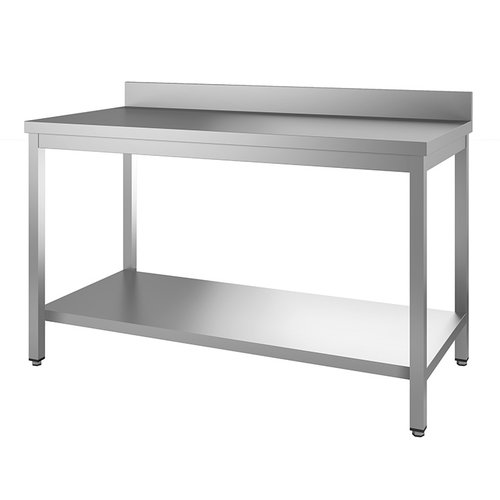  HorecaTraders Work table with rear elevation | Bottom sheet | stainless steel | 1500(l) x 600(d) x 880(h) 