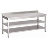 HorecaTraders Work table with backsplash | 2 lower shelves | Stainless steel | 1700(l) x 700(d) x 880(h)mm