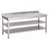 HorecaTraders Work table with rear elevation | 2 lower shelves | stainless steel | 1700(l) x 700(d) x 880(h)mm