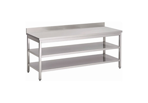  HorecaTraders Work table with backsplash | 2 lower shelves | Stainless steel | 1700(l) x 700(d) x 880(h)mm 