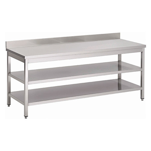  HorecaTraders Work table with rear elevation | 2 lower shelves | stainless steel | 1700(l) x 700(d) x 880(h)mm 