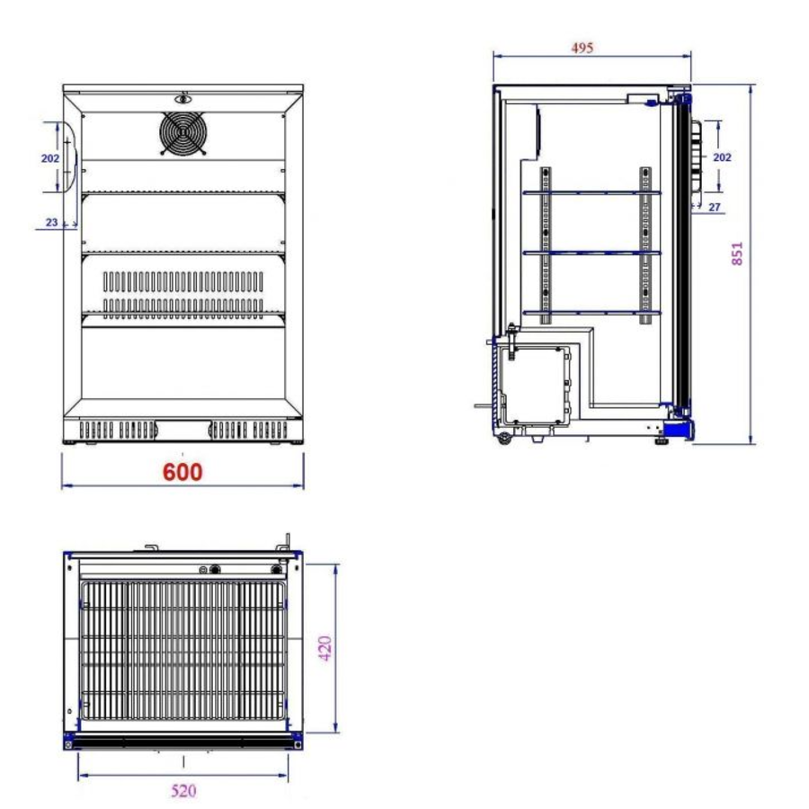 Bar cooler| aluminum | Black | 1 Door | 520x600x850mm