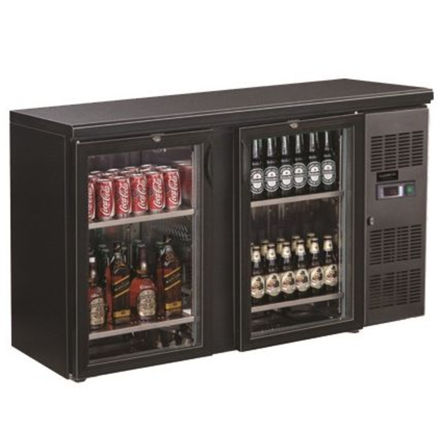 Bar cooler | Steel | Black | 2 Glass doors | 535 x 1462 x 860mm