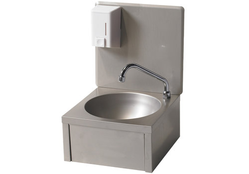 HorecaTraders Stainless Steel Washbasin with Knee Control and Soap Dispenser | 33 x35 x (H) 50 cm 