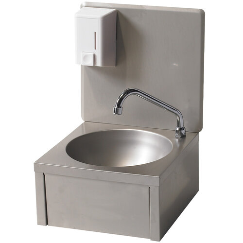  HorecaTraders Stainless Steel Washbasin with Knee Control and Soap Dispenser | 33 x35 x (H) 50 cm 