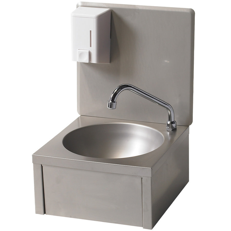 Lavabo en acier inoxydable avec commande au genou et distributeur de savon | 33 x 35 x (H) 50 cm
