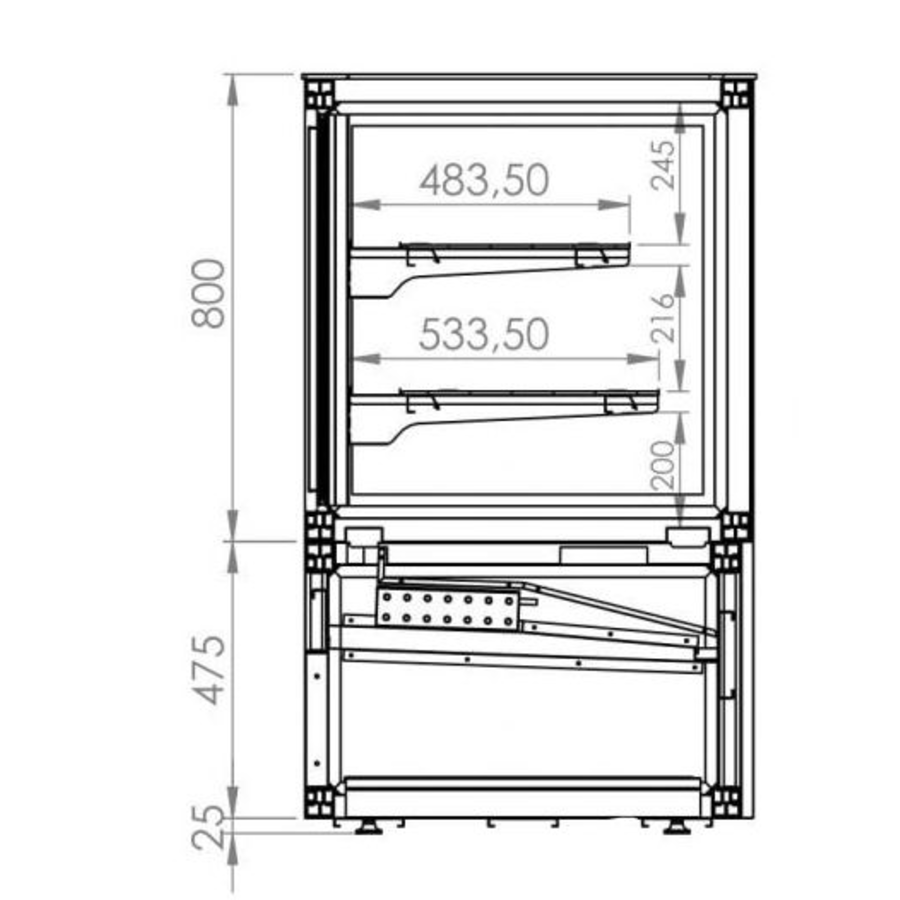 Koelvitrine |  750L  | 120 kg | (B) 2000 x (D) 780 x (H)1300 (mmm)