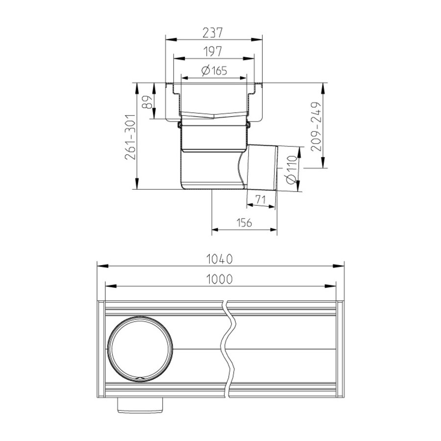 Bodenablauf | 1000 x 200 mm | Edelstahl 304 | 3,70 l/s