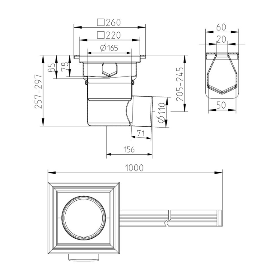 Caniveau à fente pour siphon de sol | acier inoxydable | 1000 x 20 mm | 3,70 l/s