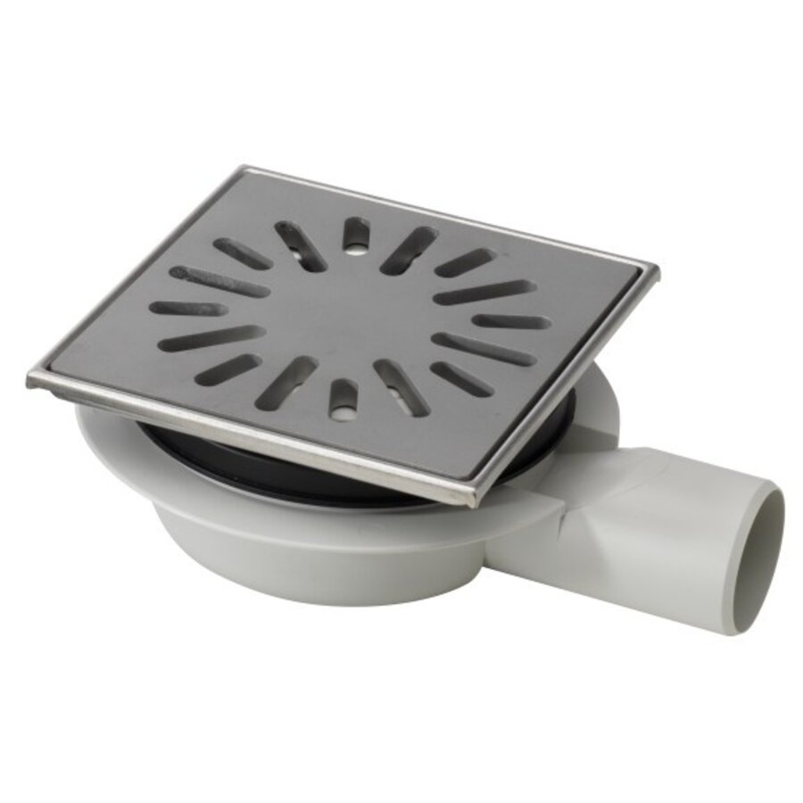 Floor drain | 150 x 150 mm | plastic/stainless steel 304 | horizontal connection | 0.60 l/s