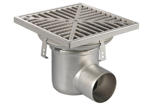 HorecaTraders Floor drain | 300 x 300 mm | stainless steel 304 | horizontal connection | 3.70 l/s 