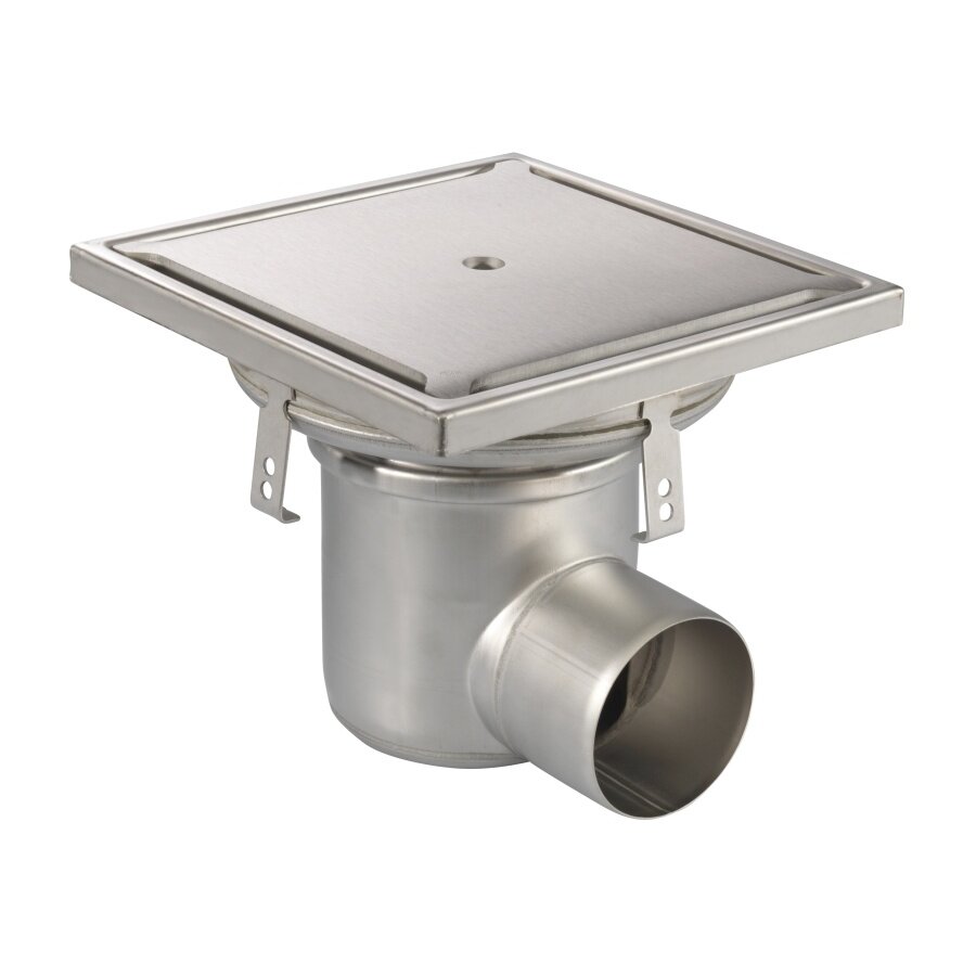 Siphon de sol | 300 x 300 mm | Acier inoxydable 304 | connexion horizontale | 3,70 l/s