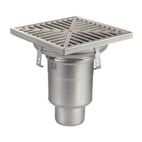 Siphon de sol | 300 x 300 mm | Acier inoxydable 304 | connexion verticale | 3,70 l/s