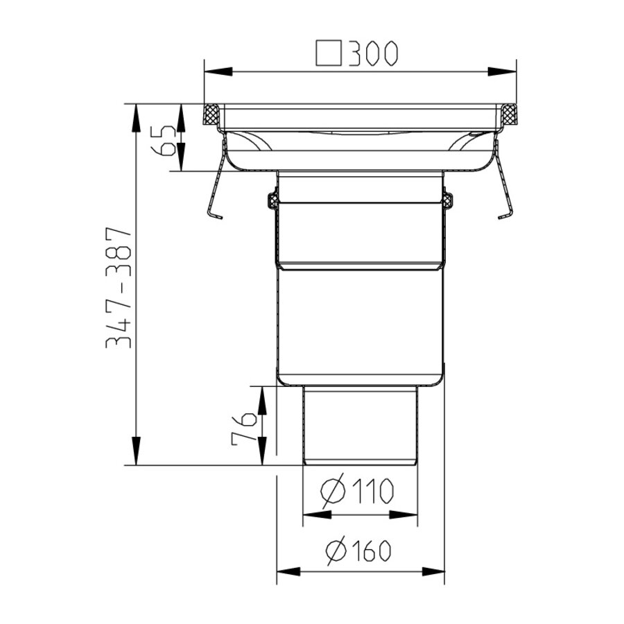 Bodenablauf | 300 x 300 mm | Edelstahl 304 | vertikale Verbindung | 3,70 l/s