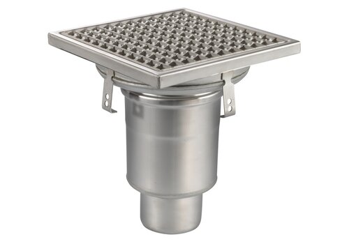  HorecaTraders Siphon de sol | 300 x 300 mm | Acier inoxydable 304 | connexion verticale | 3,70 l/s 