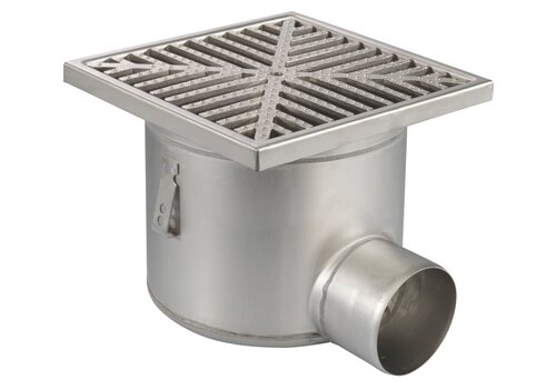  HorecaTraders Siphon de sol | 300 x 300 mm | Acier inoxydable 304 | connexion horizontale | 7,80 l/s 