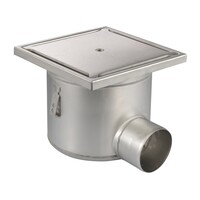 Siphon de sol | 300 x 300 mm | Acier inoxydable 304 | connexion horizontale | 7,80 l/s